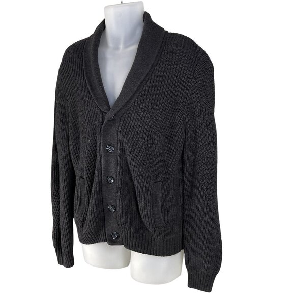 Vintage Shawl Collar Cardigan Mens L Cable Knit Gray Pockets Fisherman Sweater - Picture 7 of 16